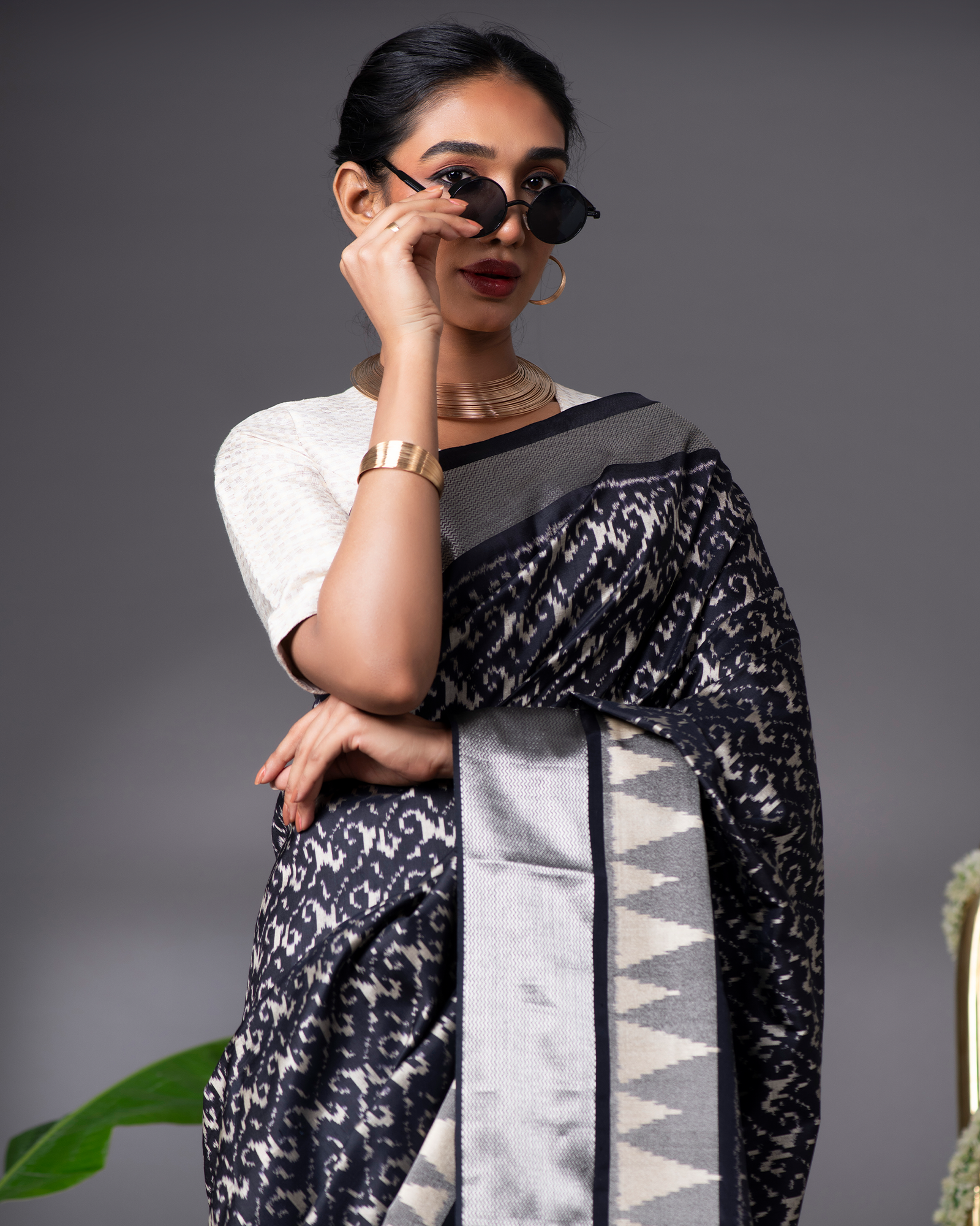Black Ikkat Silk Saree