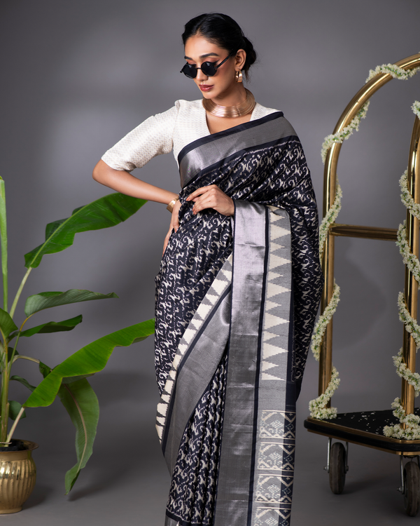 Black Ikkat Silk Saree