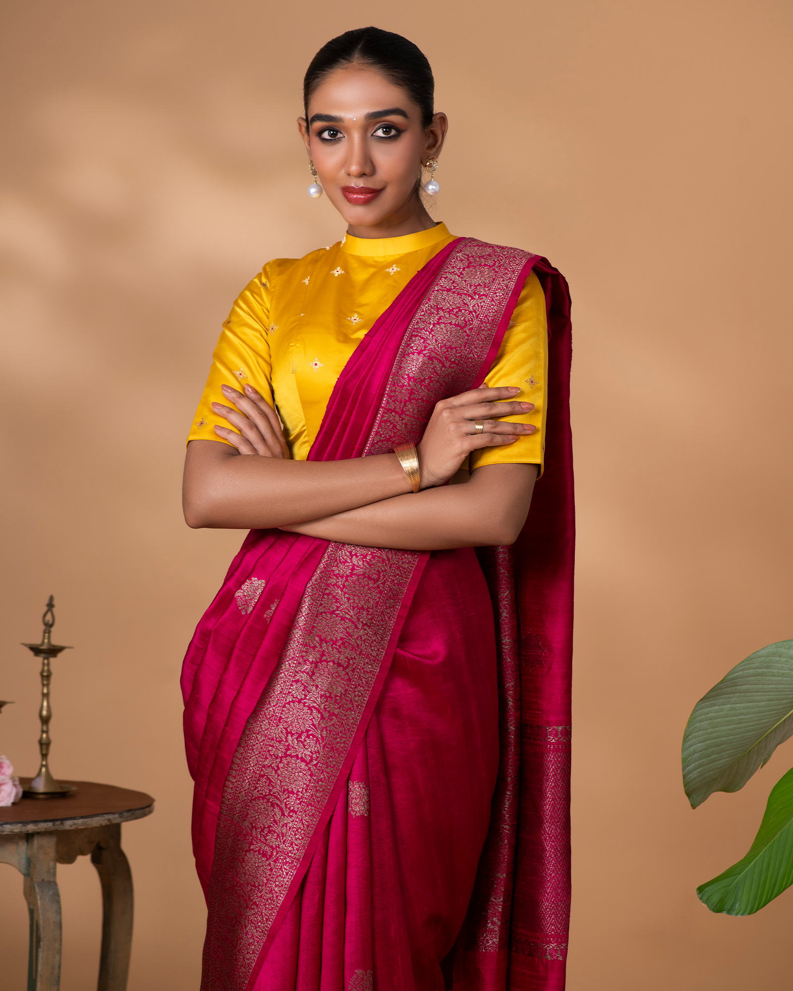 Pink Banarasi Tussar Silk Saree
