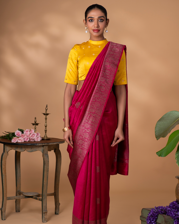 Pink Banarasi Tussar Silk Saree