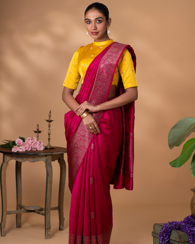 Pink Banarasi Tussar Silk Saree