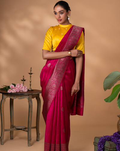 Pink Banarasi Tussar Silk Saree