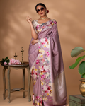 Purple Banarasi Tussar Silk Saree