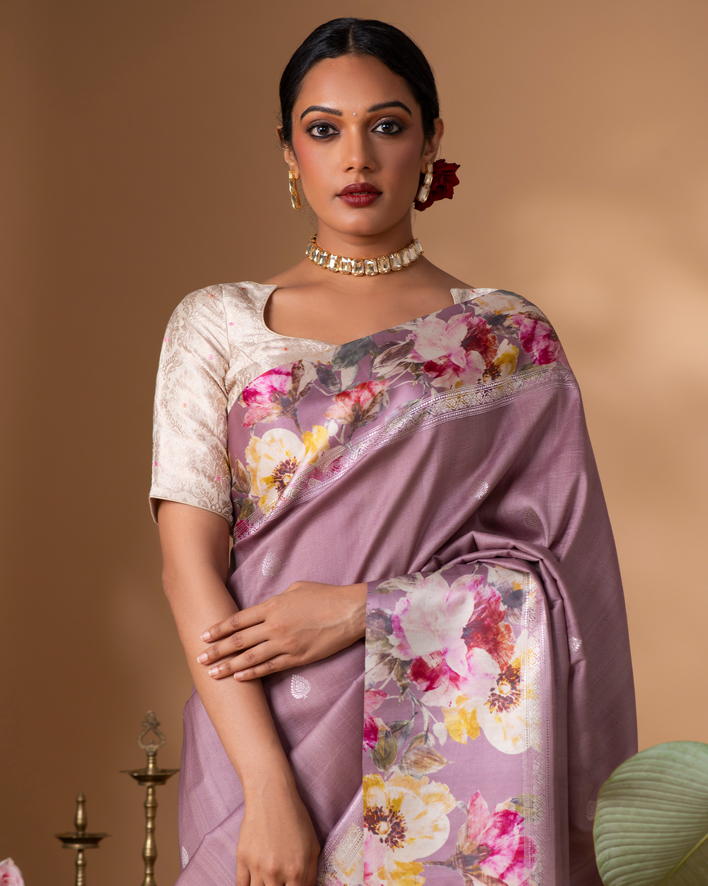 Purple Banarasi Tussar Silk Saree