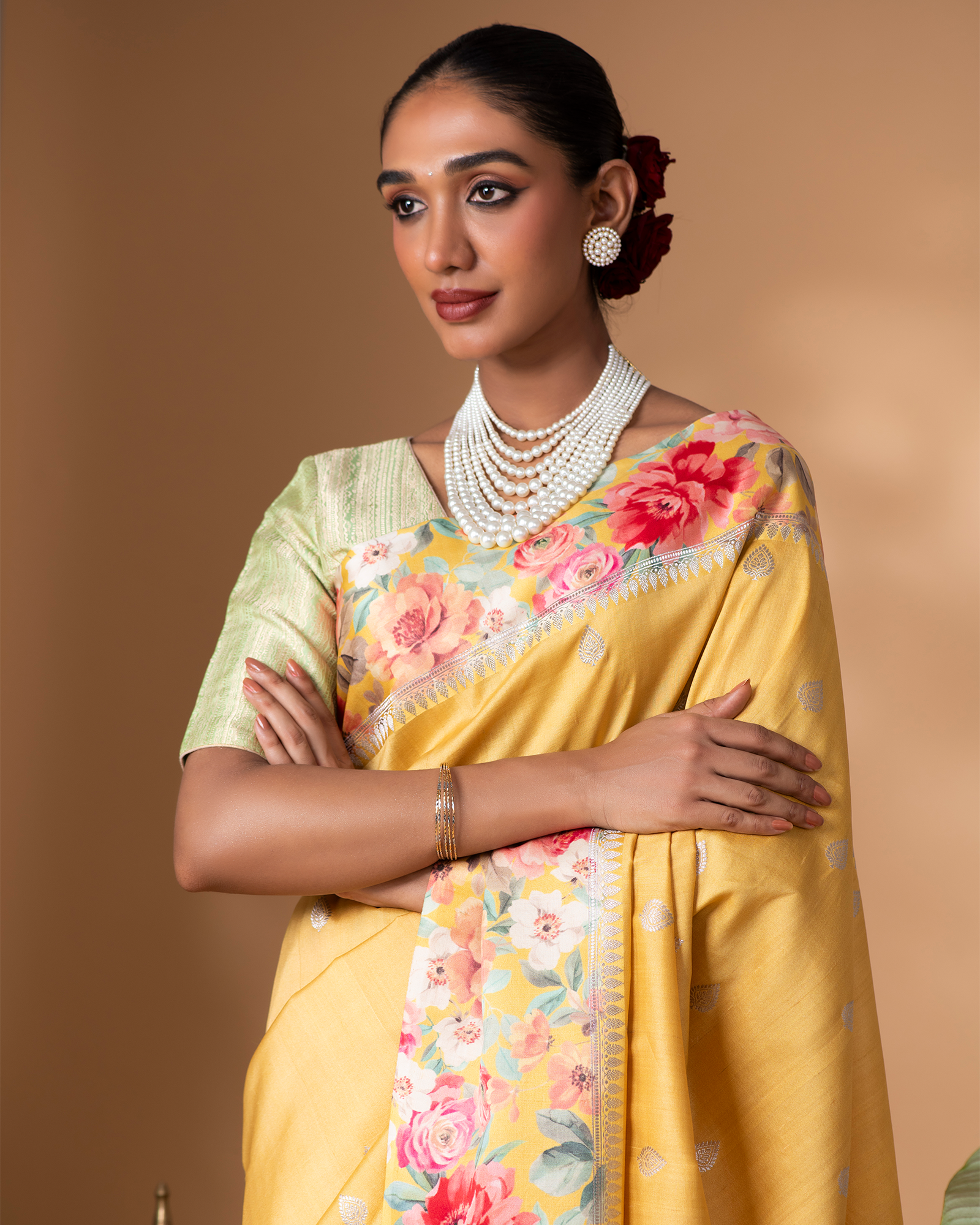 Yellow Banarasi Tussar Silk Saree