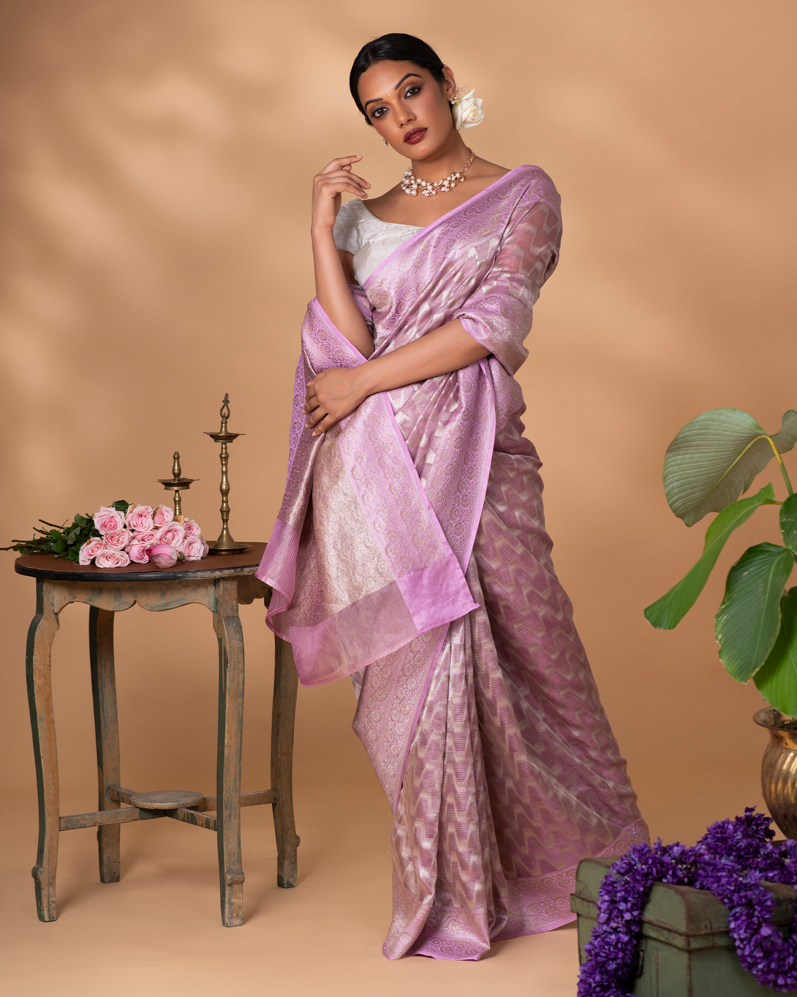 Pink Banarasi Organza Silk Saree