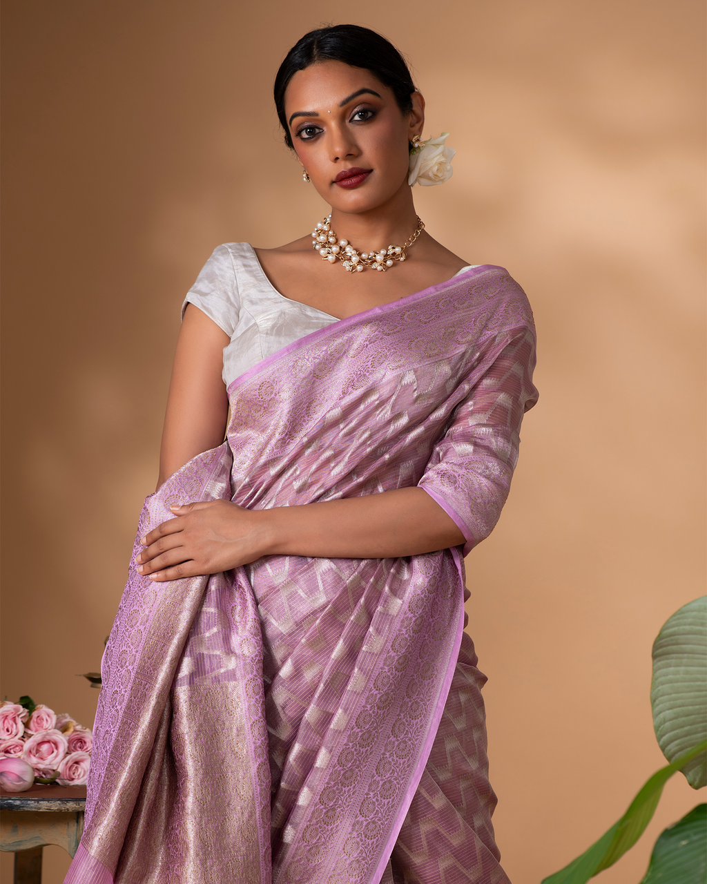 Pink Banarasi Organza Silk Saree
