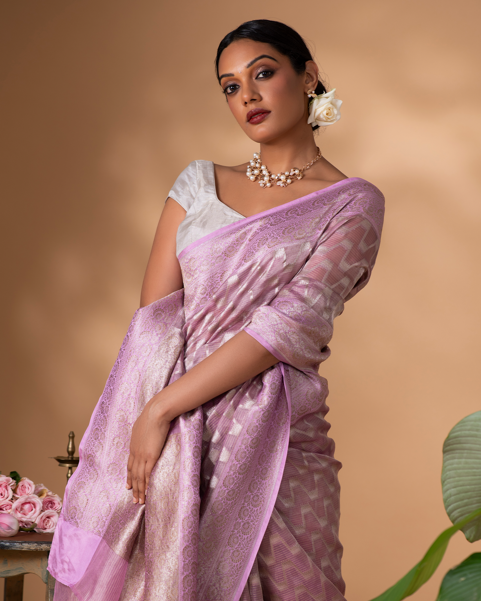 Pink Banarasi Organza Silk Saree