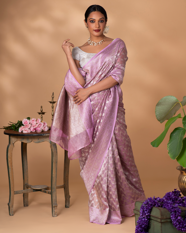 Pink Banarasi Organza Silk Saree