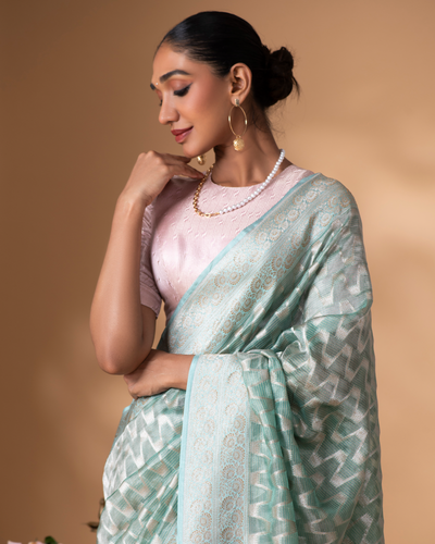 Blue Banarasi Organza Silk Saree