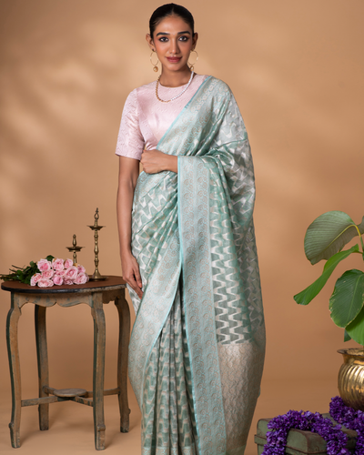 Blue Banarasi Organza Silk Saree