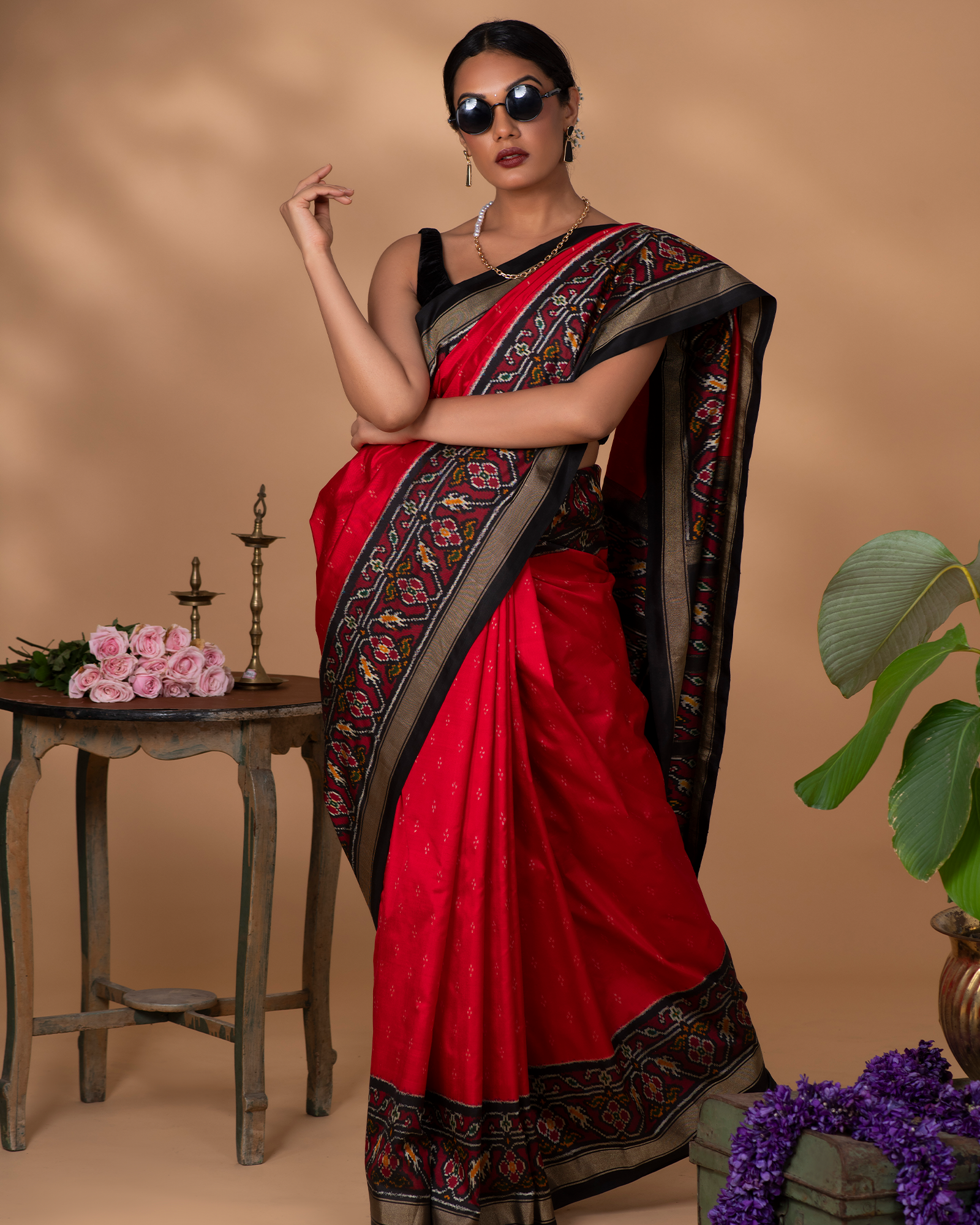Red Ikkat Silk Saree