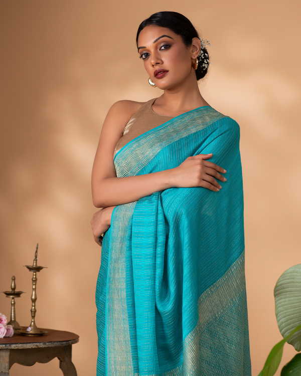 Blue Crepe Silk Saree