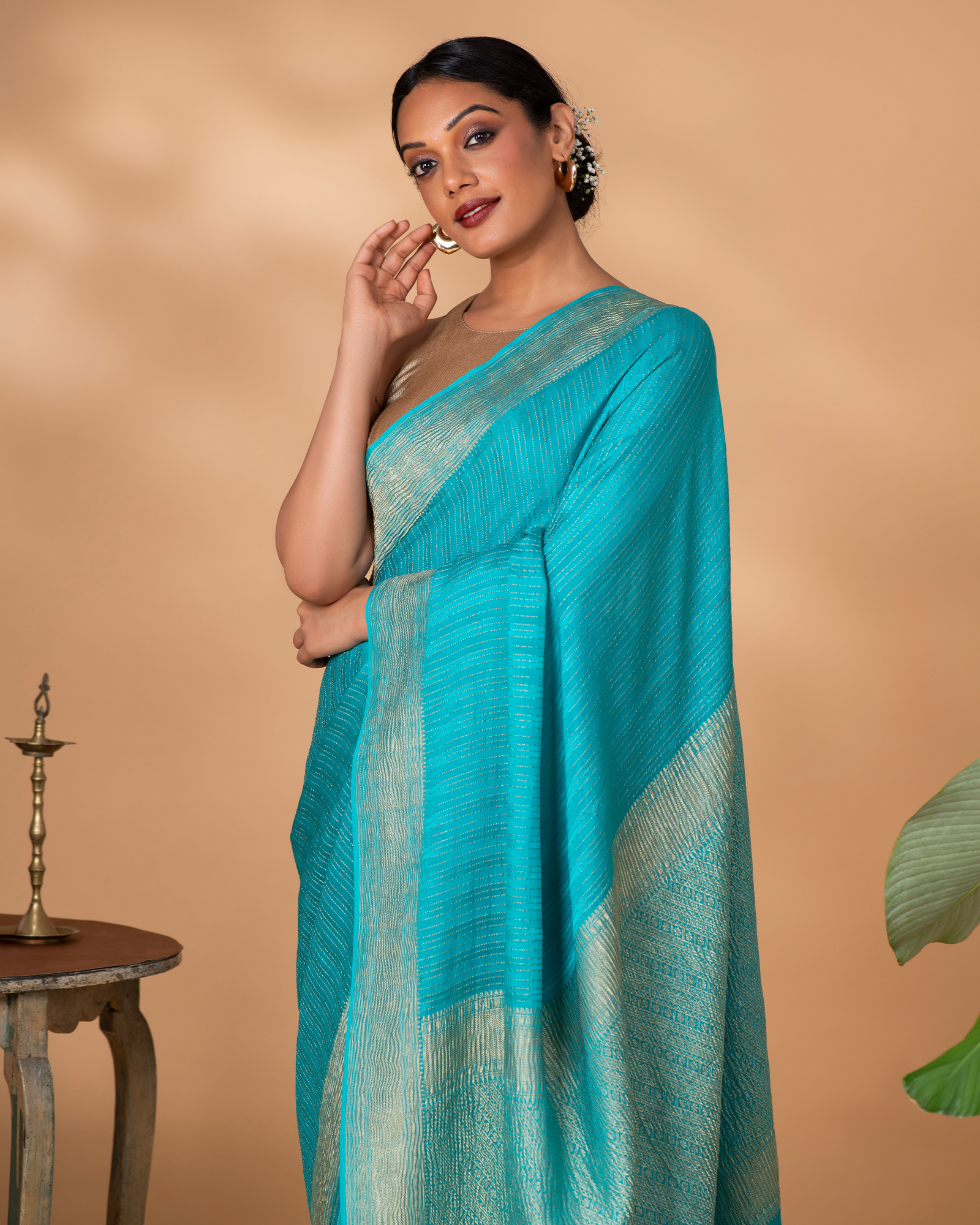 Blue Mysore Crepe Silk Saree