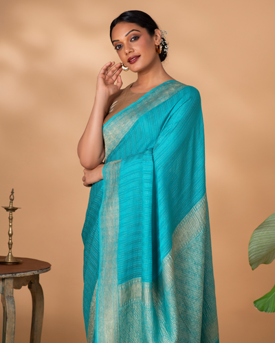 Blue Mysore Crepe Silk Saree