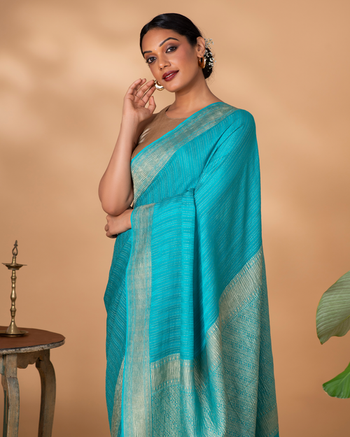 Blue Mysore Crepe Silk Saree