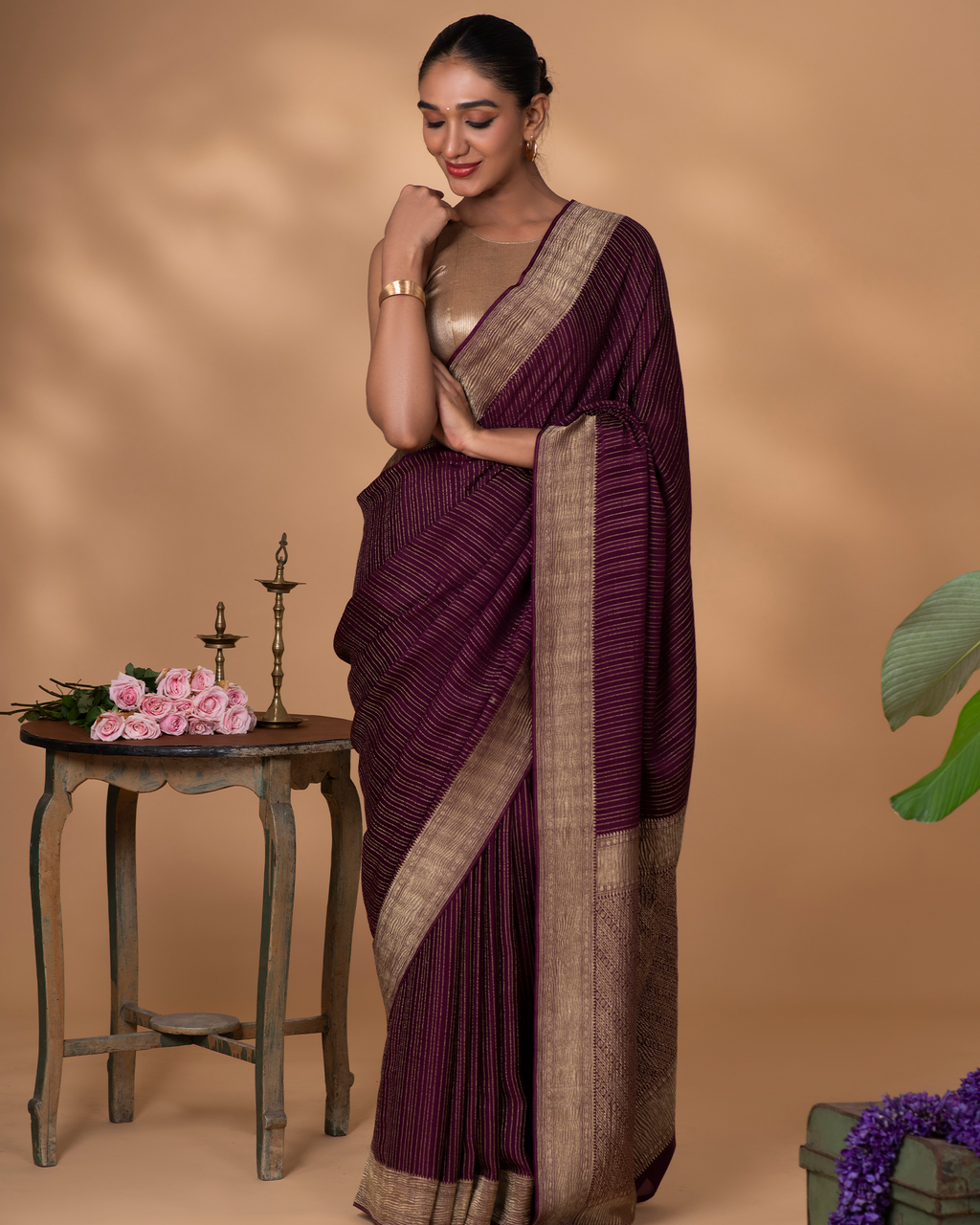 Deep Magenta Mysore Crepe Silk Saree
