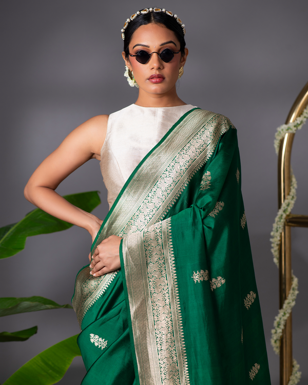 Green Banarasi Puna Silk Saree