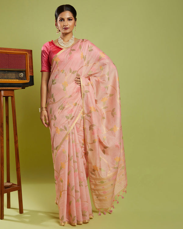 Peach Blended Cotton Saree