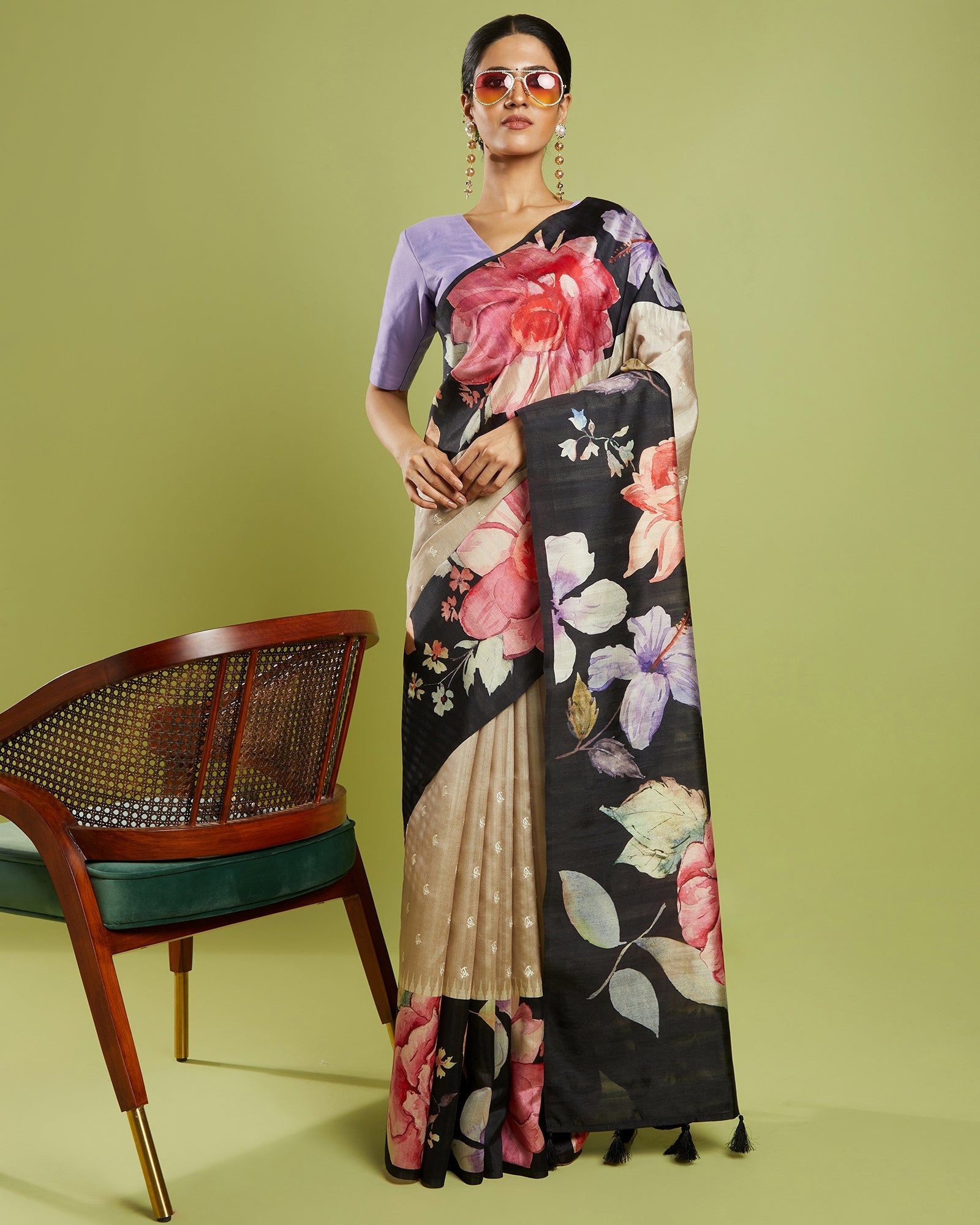 Floral Blended Tussar Saree Embroidered Formal Wear Saree
