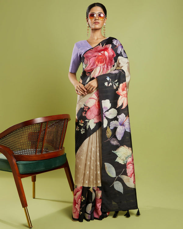 Floral Blended Tussar Saree Embroidered Formal Wear Saree
