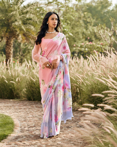 Peach Printed Chiffon Saree