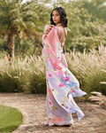 Peach Printed Chiffon Saree