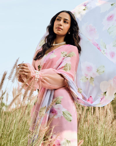 Peach Printed Chiffon Saree