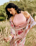Pink and White Printed Chiffon Saree