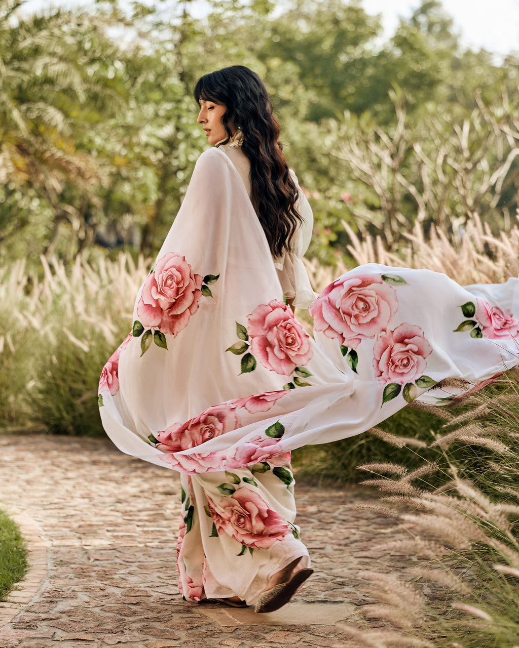 Off White Printed Chiffon Saree