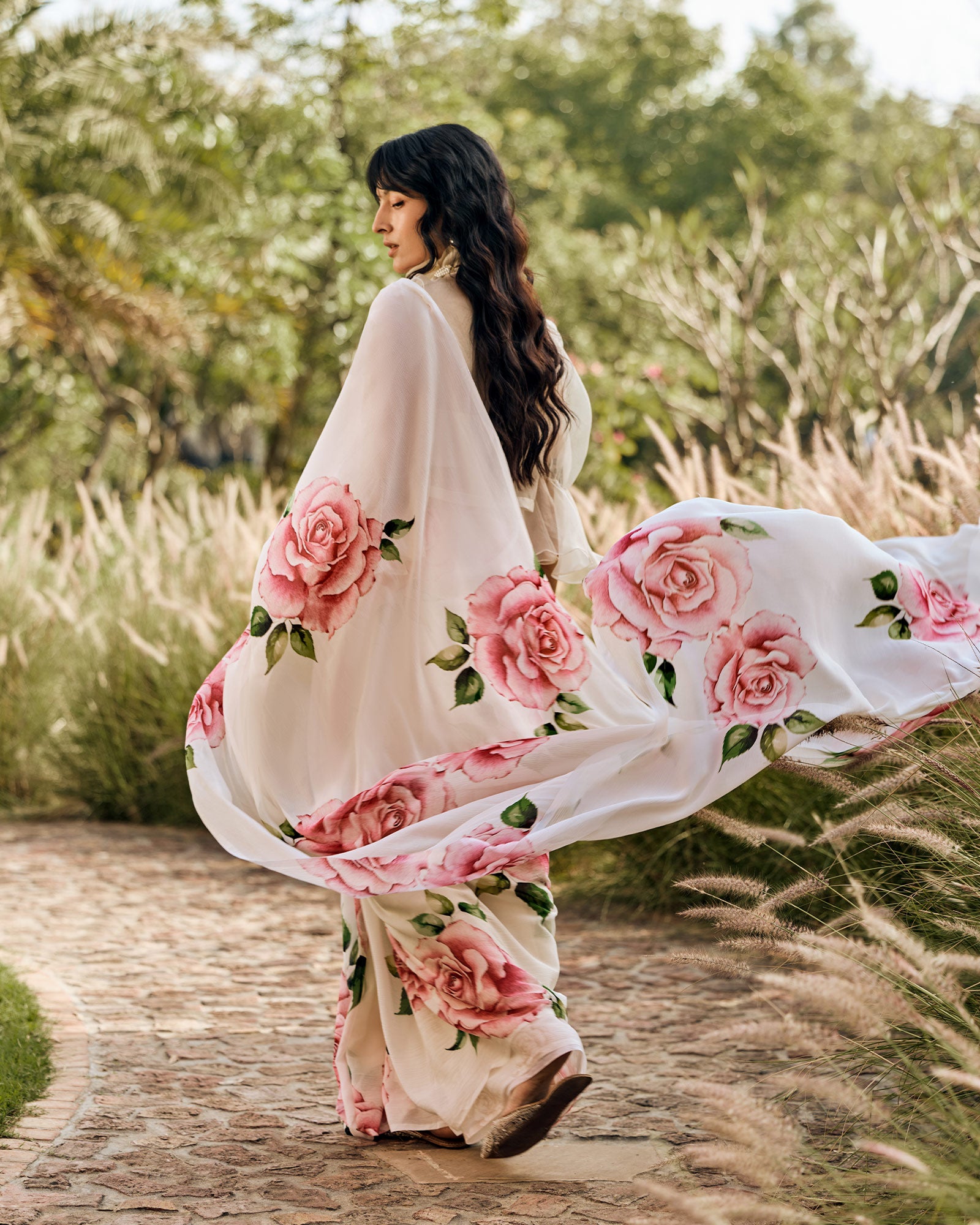 Off White Printed Chiffon Saree