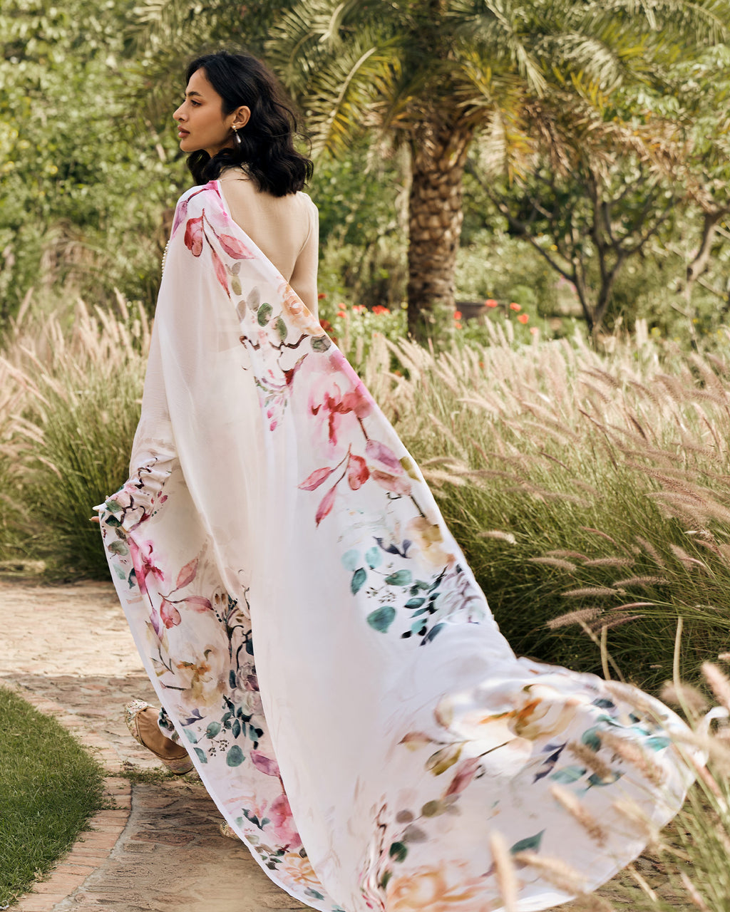 Off White Printed Chiffon Saree