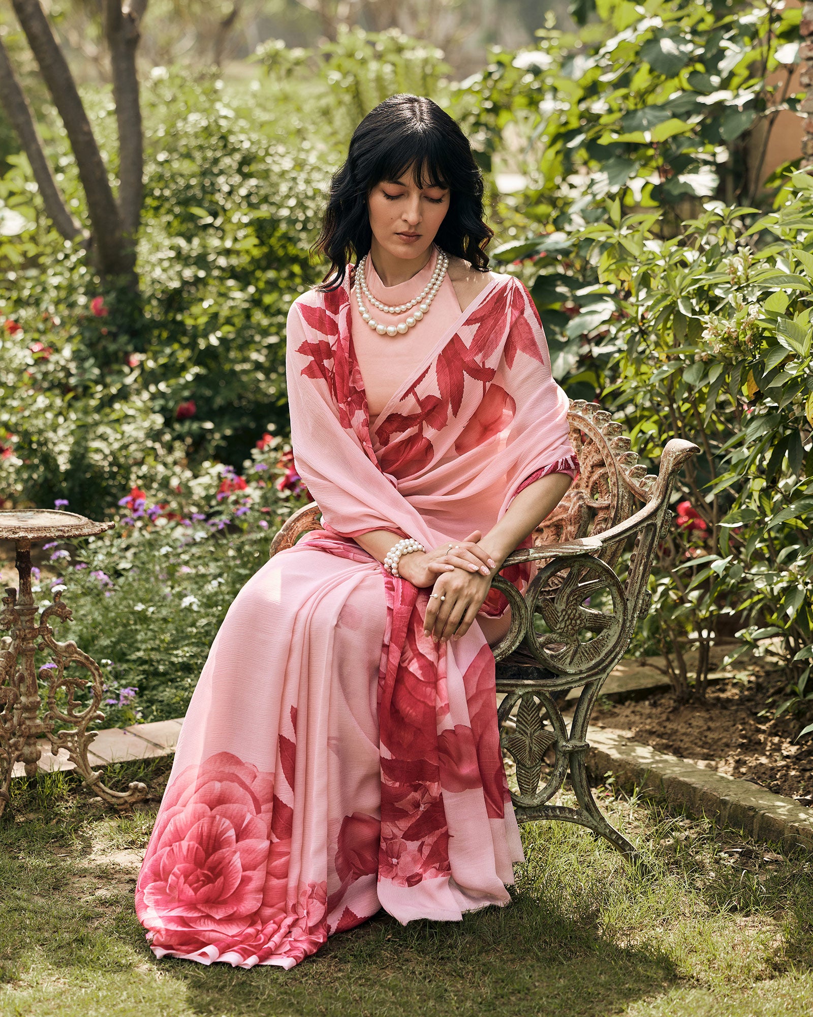 Pink Printed Chiffon Saree
