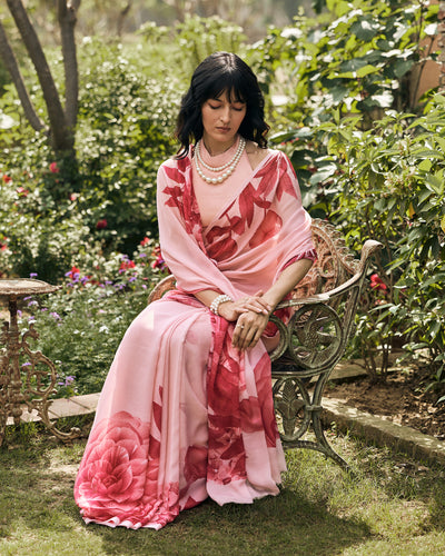 Pink Printed Chiffon Saree