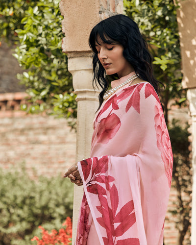 Pink Printed Chiffon Saree
