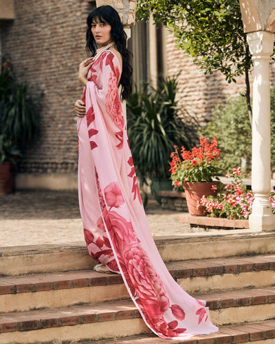 Pink Printed Chiffon Saree