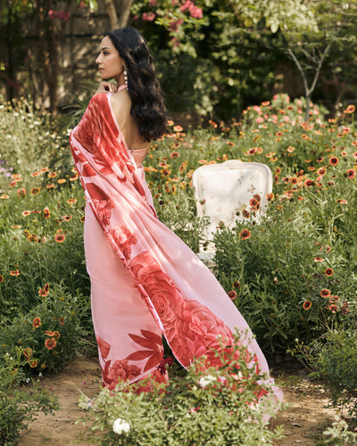 Pink Printed Chiffon Saree