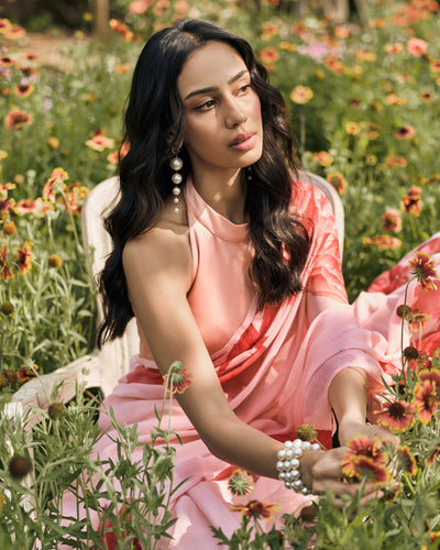 Pink Printed Chiffon Saree