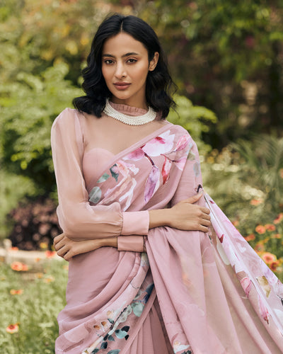 Lavender Printed Chiffon Saree