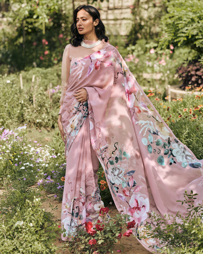 Lavender Printed Chiffon Saree