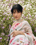 Green and White Printed Chiffon Saree