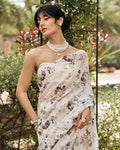 White and Black Printed Chiffon Saree