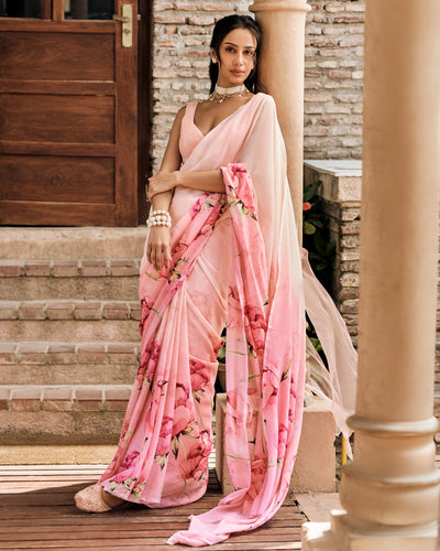 Pink Printed Chiffon Saree