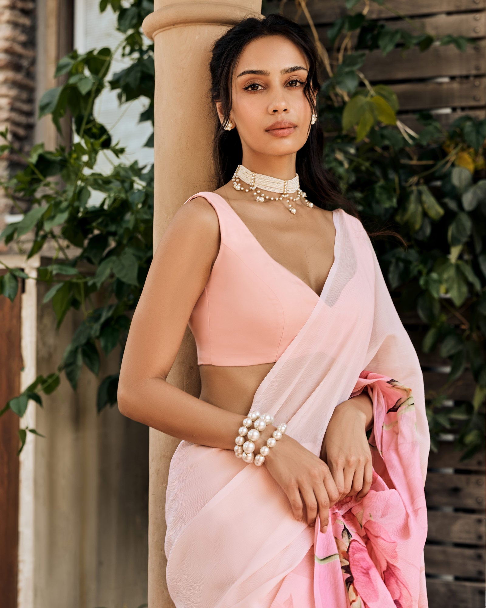 Pink Printed Chiffon Saree