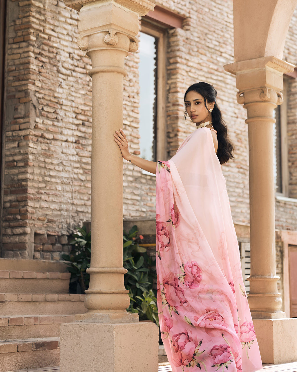 Pink Printed Chiffon Saree