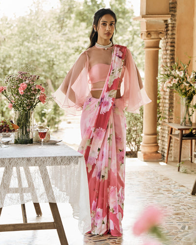 Pink Printed Chiffon Saree