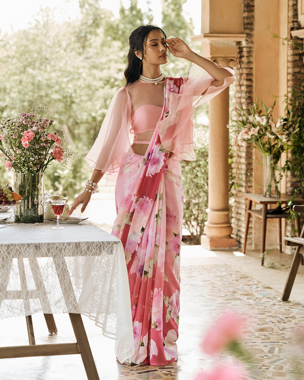 Pink Printed Chiffon Saree