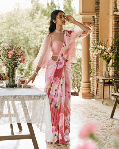 Pink Printed Chiffon Saree