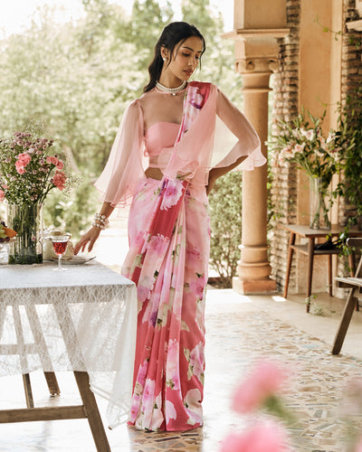 Pink Printed Chiffon Saree