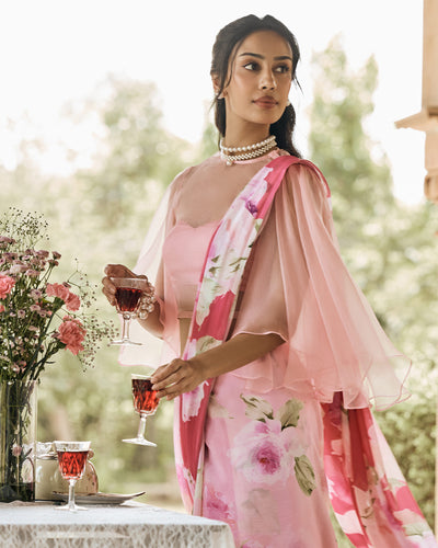 Pink Printed Chiffon Saree